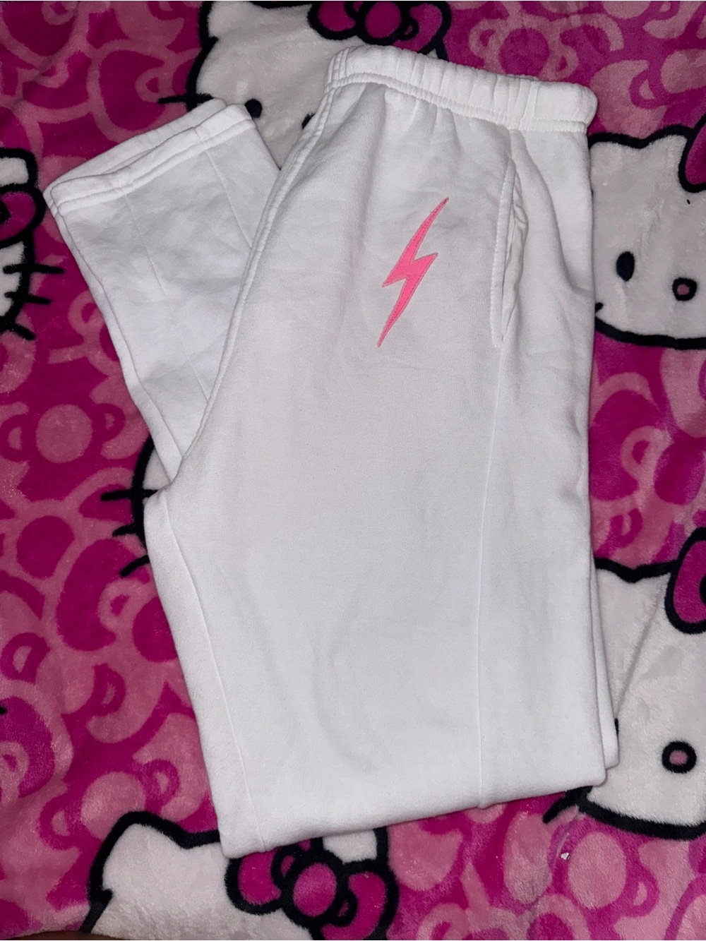 Aviator Nation White Joggers With Pink Lighting Bolt